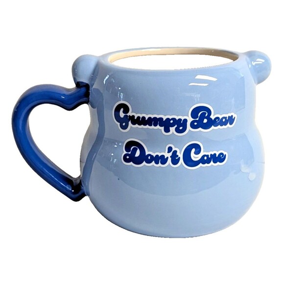 Care Bears Mug Blue GRUMPY BEAR DON'T CARE Heart Handle Nose Ceramic 20-oz Cup - Picture 2 of 7